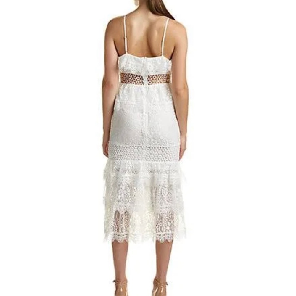 KENDALL & KYLIE Womens Tiered Lace Ruffled Festival Dress Ivory V Neck Size L - Picture 3 of 9